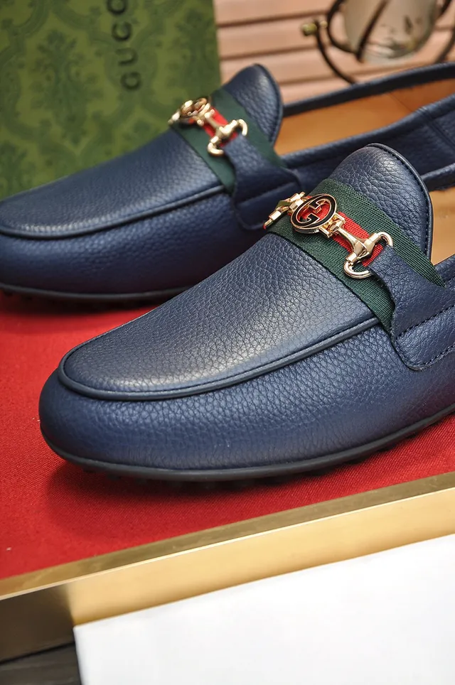 Gucci Horsebit 1955 Navy Blue Leather Loafers 3
