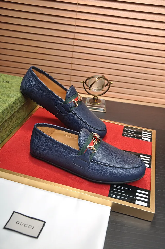 Gucci Horsebit 1955 Navy Blue Leather Loafers 5
