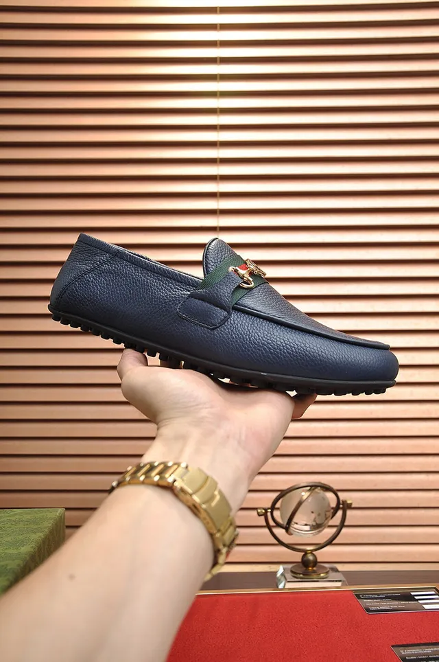 Gucci Horsebit 1955 Navy Blue Leather Loafers 7