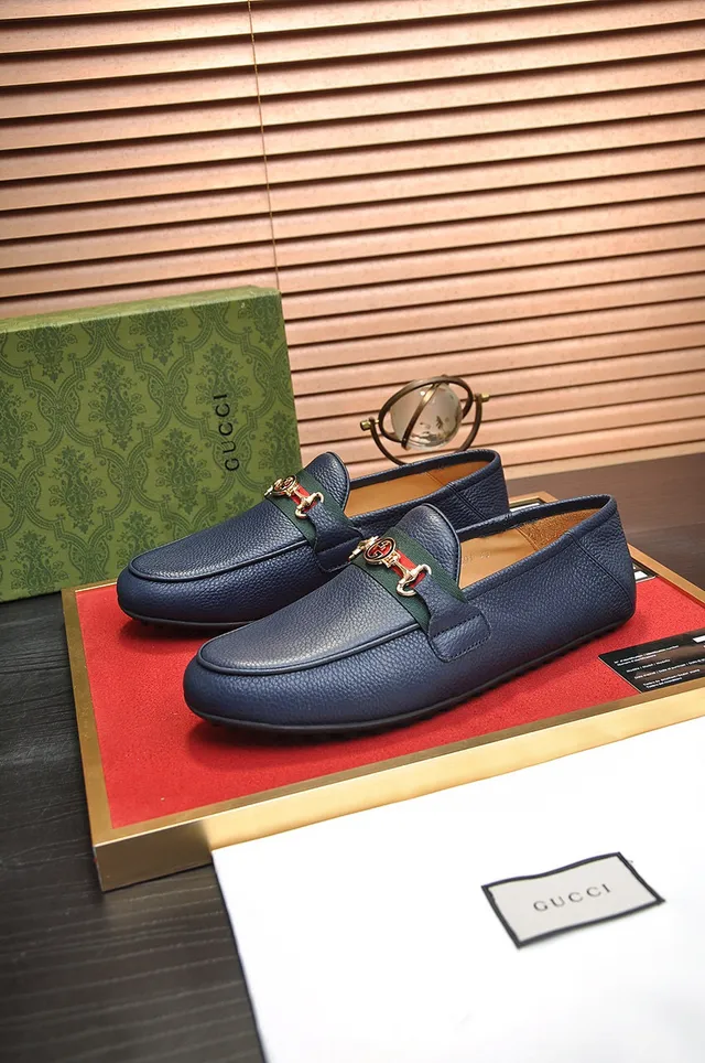 Gucci Horsebit 1955 Navy Blue Leather Loafers 8