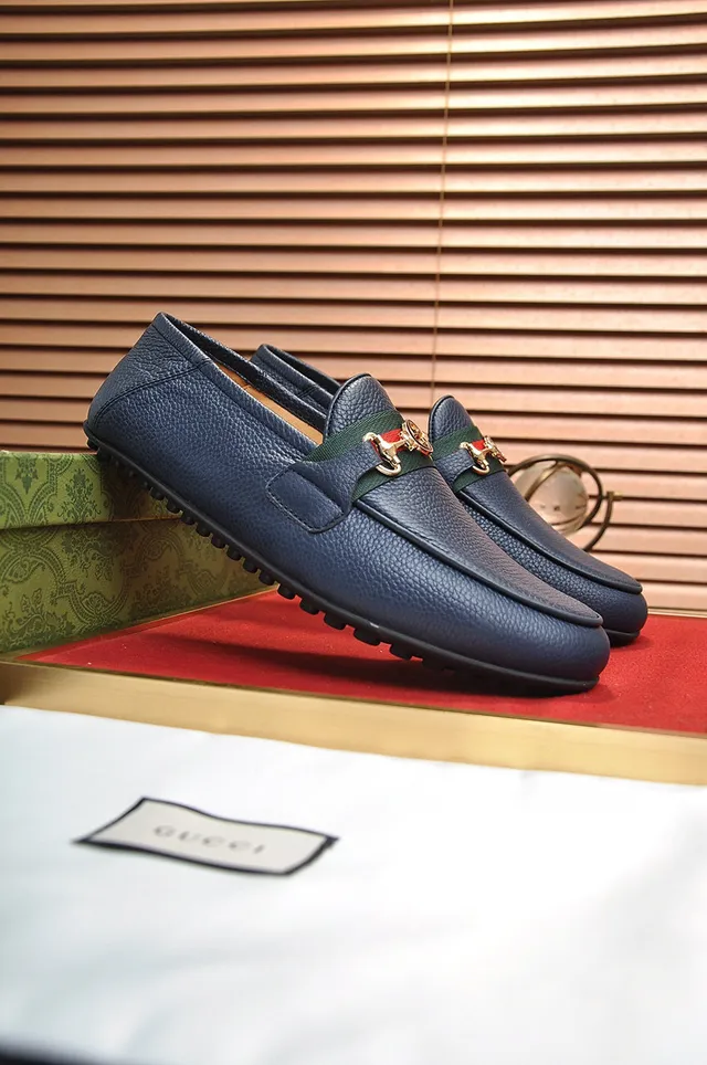 Gucci Horsebit 1955 Navy Blue Leather Loafers 9