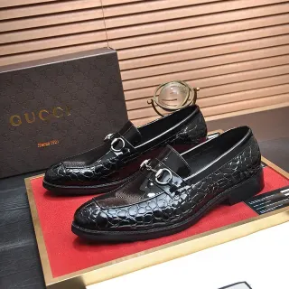 Gucci Horsebit 1955 Patent Croc-Embossed Black Loafers