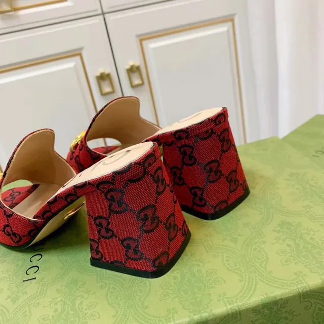 Gucci Horsebit 1955 लाल सोने GG मोनोग्राम कैनवास बकल ब्लॉक हील 3