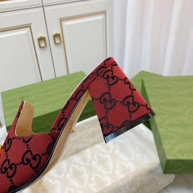 Gucci Horsebit 1955 लाल सोने GG मोनोग्राम कैनवास बकल ब्लॉक हील 4