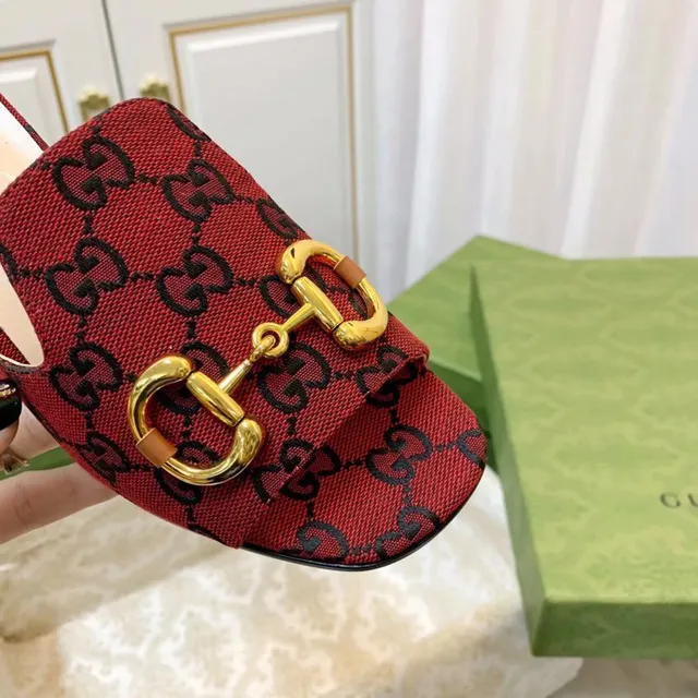 Gucci Horsebit 1955 लाल सोने GG मोनोग्राम कैनवास बकल ब्लॉक हील 5