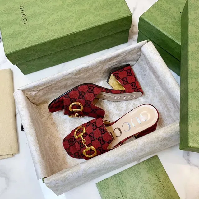 Gucci Horsebit 1955 लाल सोने GG मोनोग्राम कैनवास बकल ब्लॉक हील 8