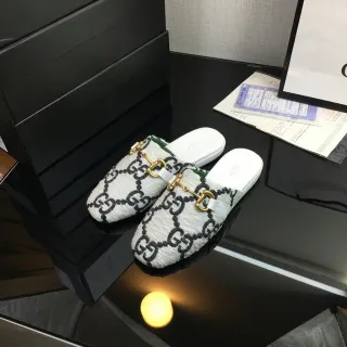 Gucci Horsebit 1955 Blanco y Negro GG Jacquard Mezcla de Lana Superior Hebilla Dorada Zapatos Casuales