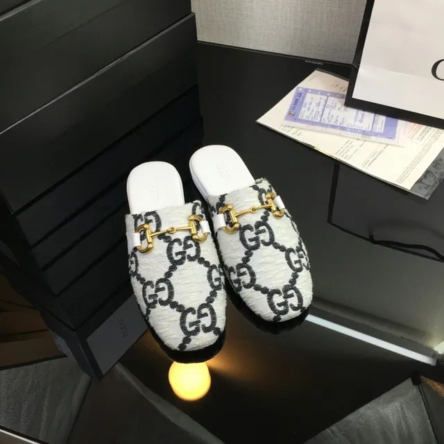 Gucci Horsebit 1955 Blanc et Noir GG Jacquard Mélange de Laine Partie Supérieure Boucle Or Chaussures Casuales 5