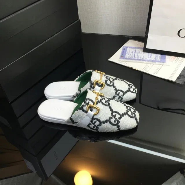 Gucci Horsebit 1955 Blanc et Noir GG Jacquard Mélange de Laine Partie Supérieure Boucle Or Chaussures Casuales 6