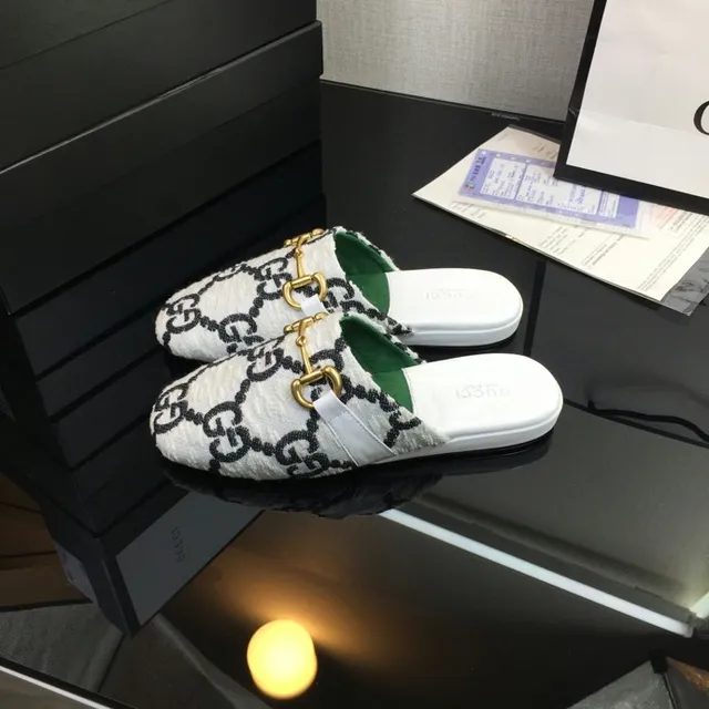 Gucci Horsebit 1955 Blanc et Noir GG Jacquard Mélange de Laine Partie Supérieure Boucle Or Chaussures Casuales 7
