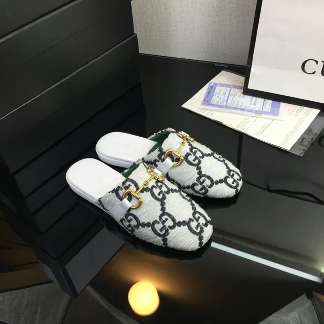 Gucci Horsebit 1955 Blanc et Noir GG Jacquard Mélange de Laine Partie Supérieure Boucle Or Chaussures Casuales 8