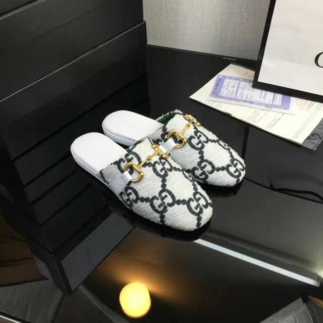 Gucci Horsebit 1955 Blanc et Noir GG Jacquard Mélange de Laine Partie Supérieure Boucle Or Chaussures Casuales 9