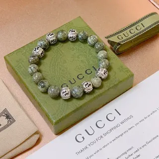 Gucci Interlocking G سوار خرز أخضر فضي حجر ومعدن