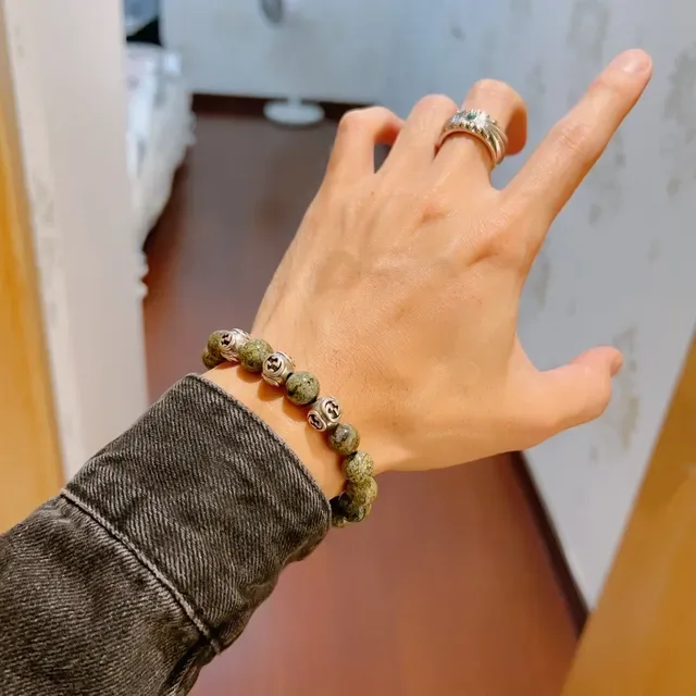 Gucci Interlocking G Pulseira de Contas Pedra Verde Prata e Metal 5