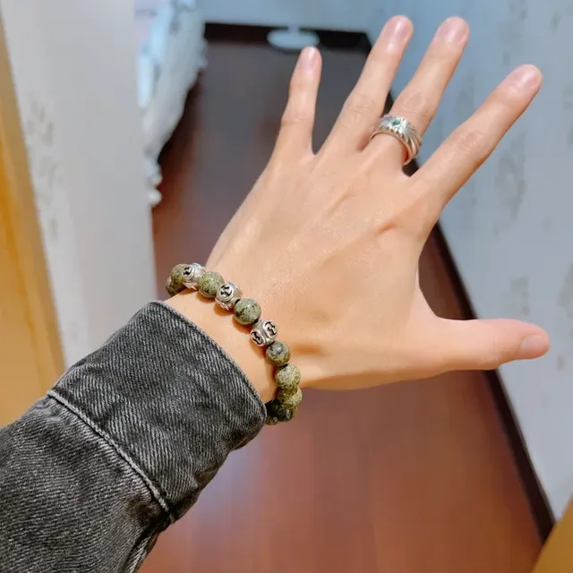 Gucci Interlocking G Pulseira de Contas Pedra Verde Prata e Metal 8