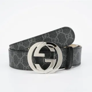 Gucci Interlocking G Belt gris carbón cuero monograma cinturón