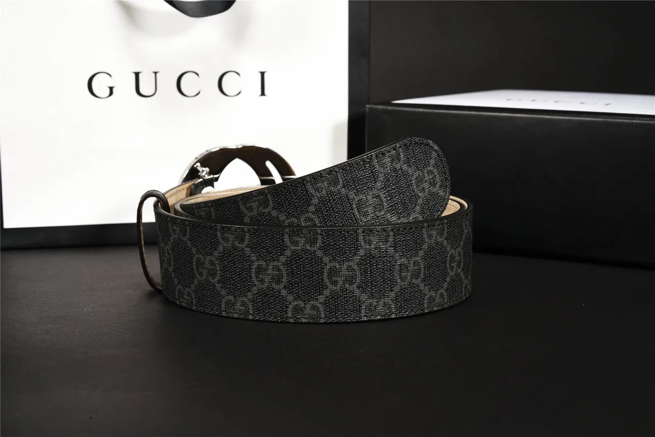 Gucci Interlocking G Belt cuir monogramme gris charbon ceinture 3