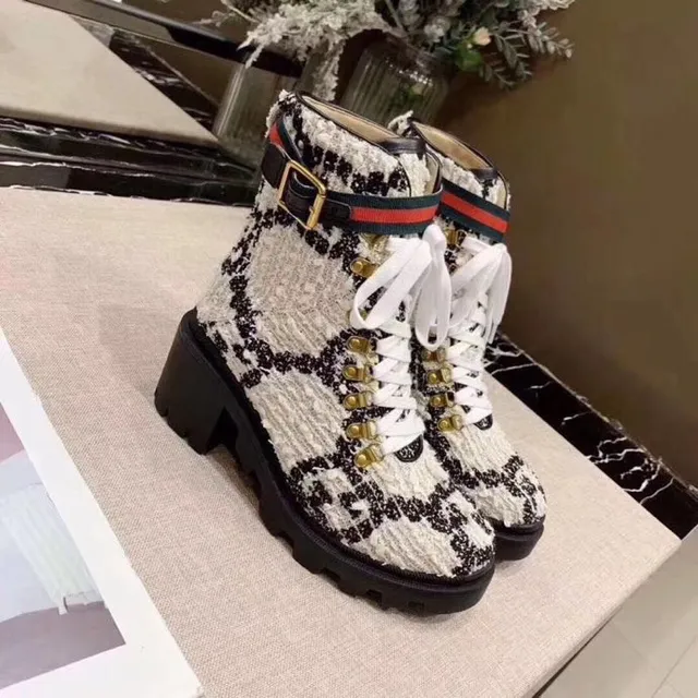 Gucci Le Cagole ट्वीड वेब स्ट्रैप एंक्ल बूट 3