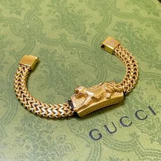 Gucci سوارة رأس الأسد مشبك ذهبي سلسلة مربوطة Franco