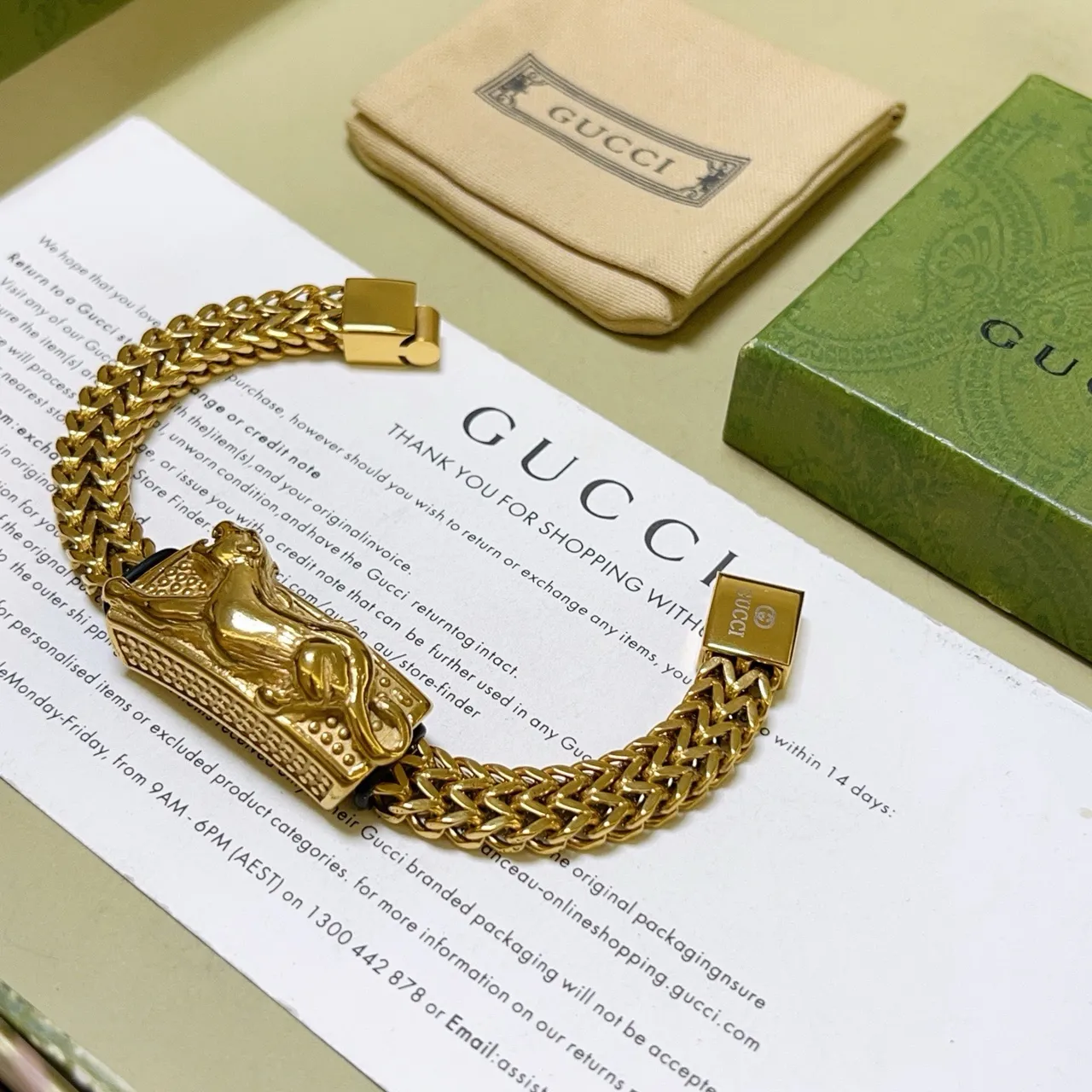 Gucci 狮头金扣 编织 Franco 链 手链 2