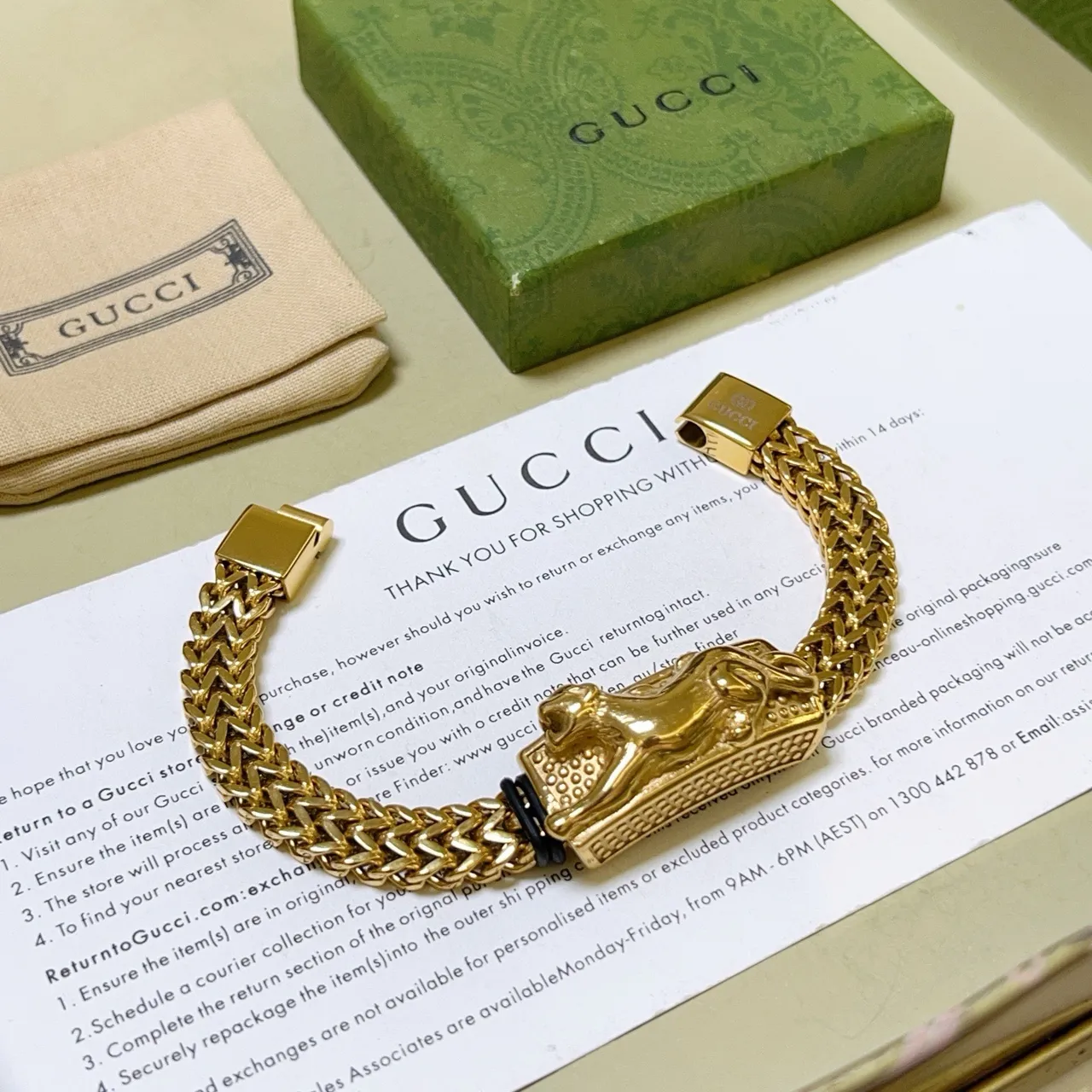 Gucci 狮头金扣 编织 Franco 链 手链 3