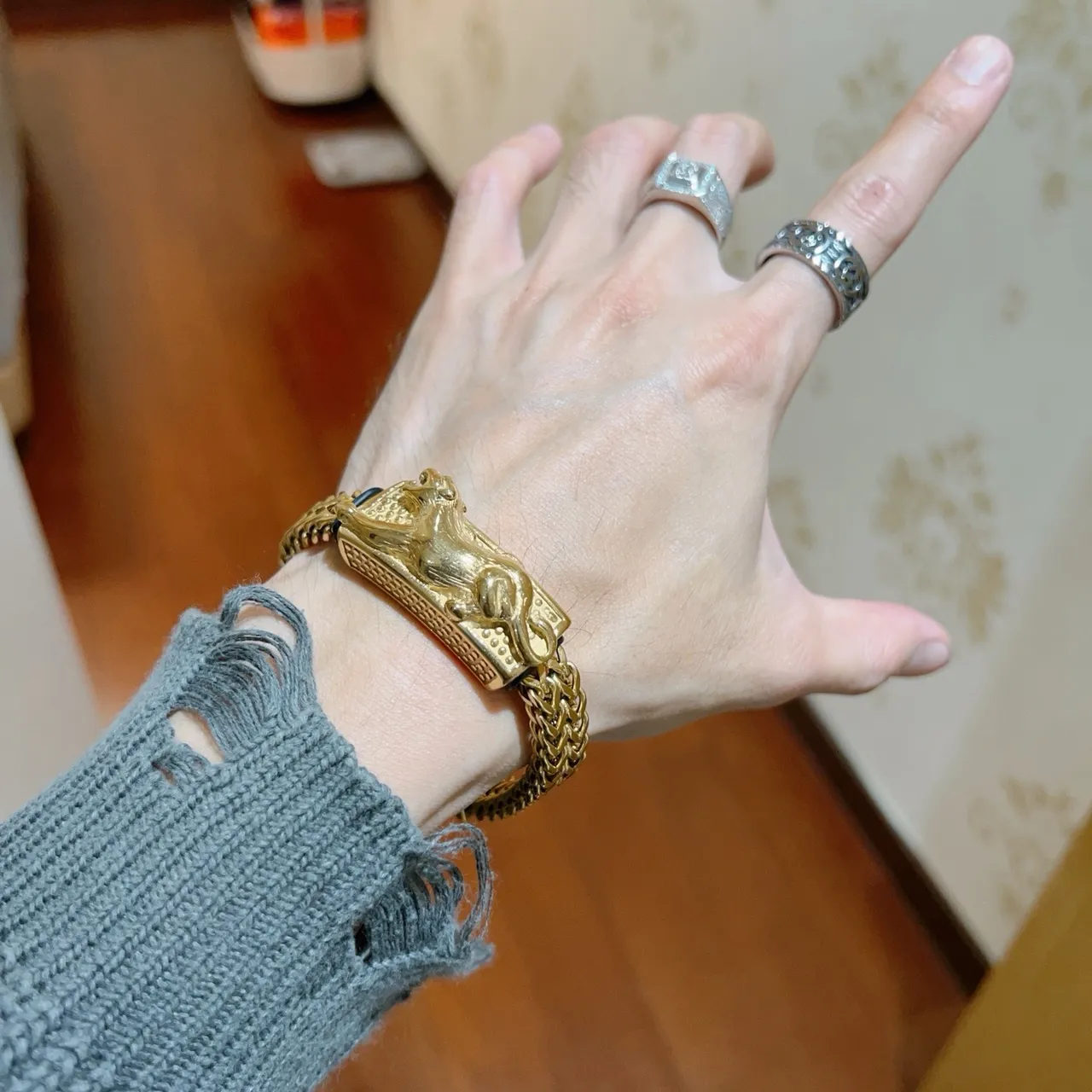 Gucci 狮头金扣 编织 Franco 链 手链 4