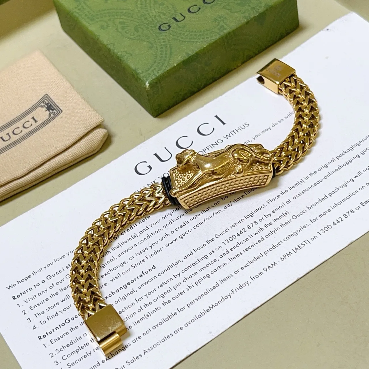 Gucci 狮头金扣 编织 Franco 链 手链 5