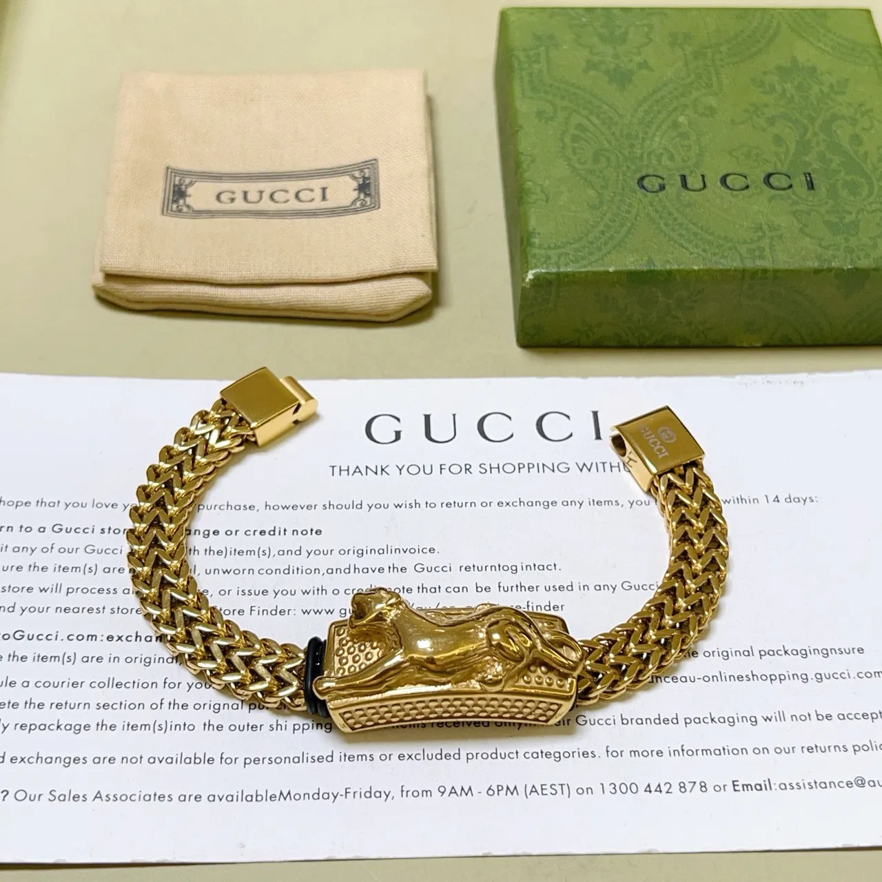 Gucci 狮头金扣 编织 Franco 链 手链 6