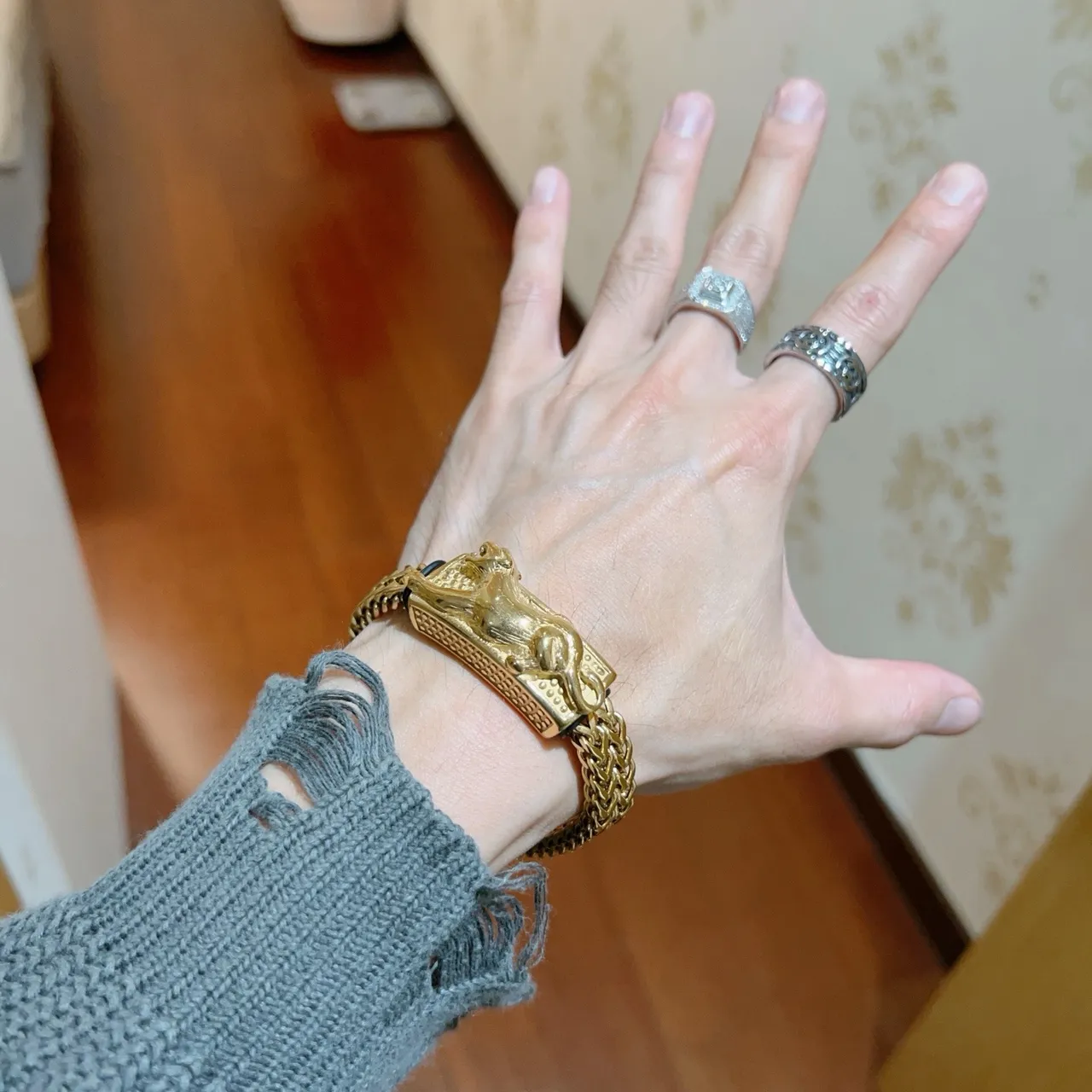 Gucci 狮头金扣 编织 Franco 链 手链 8