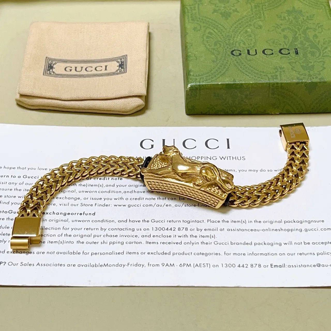 Gucci 狮头金扣 编织 Franco 链 手链 9