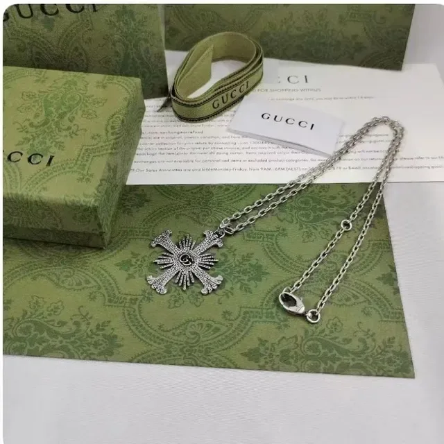 Gucci Memento Cross Pendant Silver Necklace 4