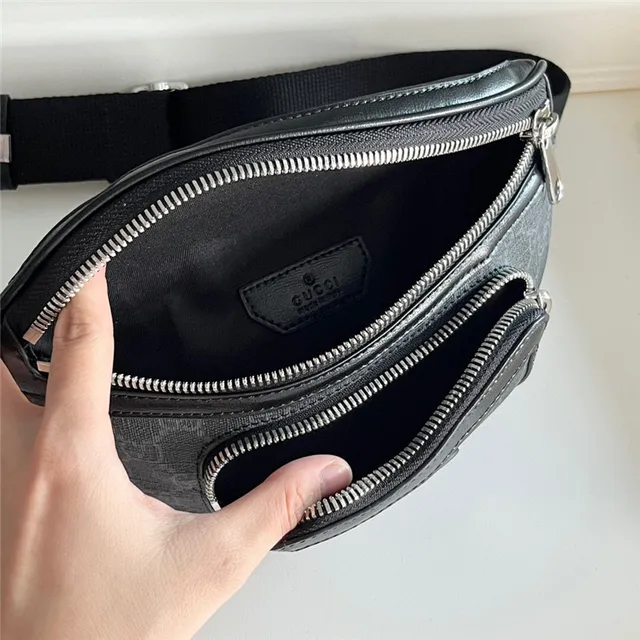 Gucci Ophidia بيج بني GG Monogram Canvas Leather Trim حقيبة حزام أنيقة 3