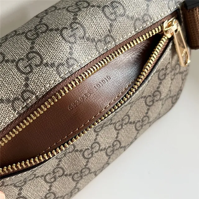 Gucci Ophidia بيج بني GG Monogram Canvas Leather Trim حقيبة حزام أنيقة 13