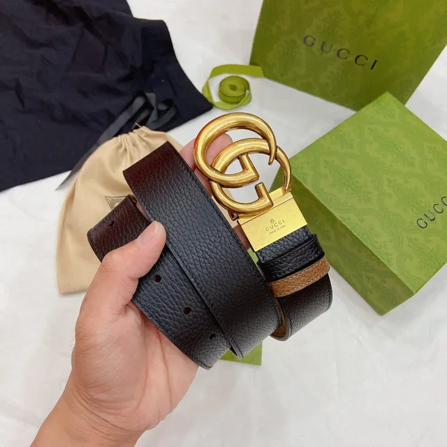 Gucci Ophidia Black and Tan Pebbled Leather Belt 2