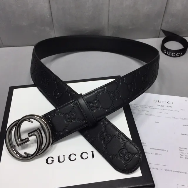Gucci Ophidia Black Embossed GG Leather Belt 6