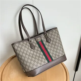 Gucci Ophidia GG Monogram कैनवास बर्गंडी वेब स्ट्राइप टोट बैग 2