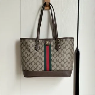 Gucci Ophidia GG Monogram कैनवास बर्गंडी वेब स्ट्राइप टोट बैग 6