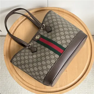 Gucci Ophidia GG Monogram कैनवास बर्गंडी वेब स्ट्राइप टोट बैग 7