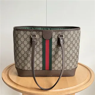 Gucci Ophidia GG Monogram कैनवास बर्गंडी वेब स्ट्राइप टोट बैग 9