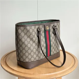 Gucci Ophidia GG Monogram कैनवास बर्गंडी वेब स्ट्राइप टोट बैग 10