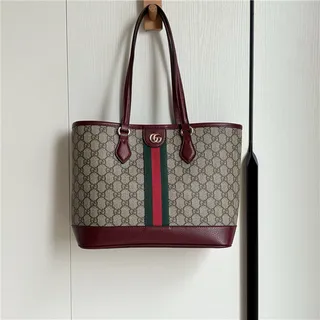 Gucci Ophidia GG Monogram कैनवास बर्गंडी वेब स्ट्राइप टोट बैग 16
