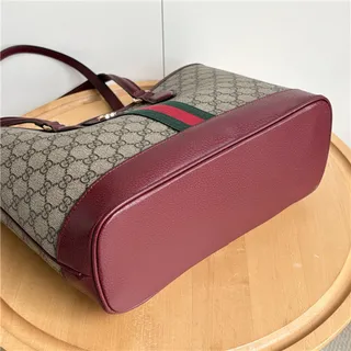 Gucci Ophidia GG Monogram कैनवास बर्गंडी वेब स्ट्राइप टोट बैग 17