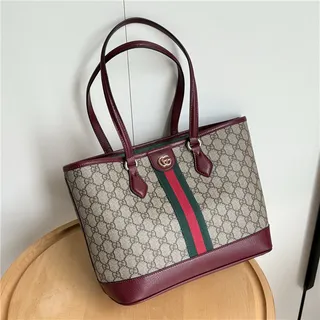 Gucci Ophidia GG Monogram कैनवास बर्गंडी वेब स्ट्राइप टोट बैग 18