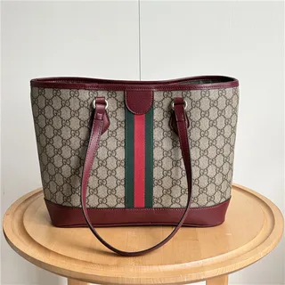 Gucci Ophidia GG Monogram कैनवास बर्गंडी वेब स्ट्राइप टोट बैग 19