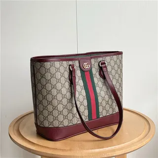 Gucci Ophidia GG Monogram कैनवास बर्गंडी वेब स्ट्राइप टोट बैग 20