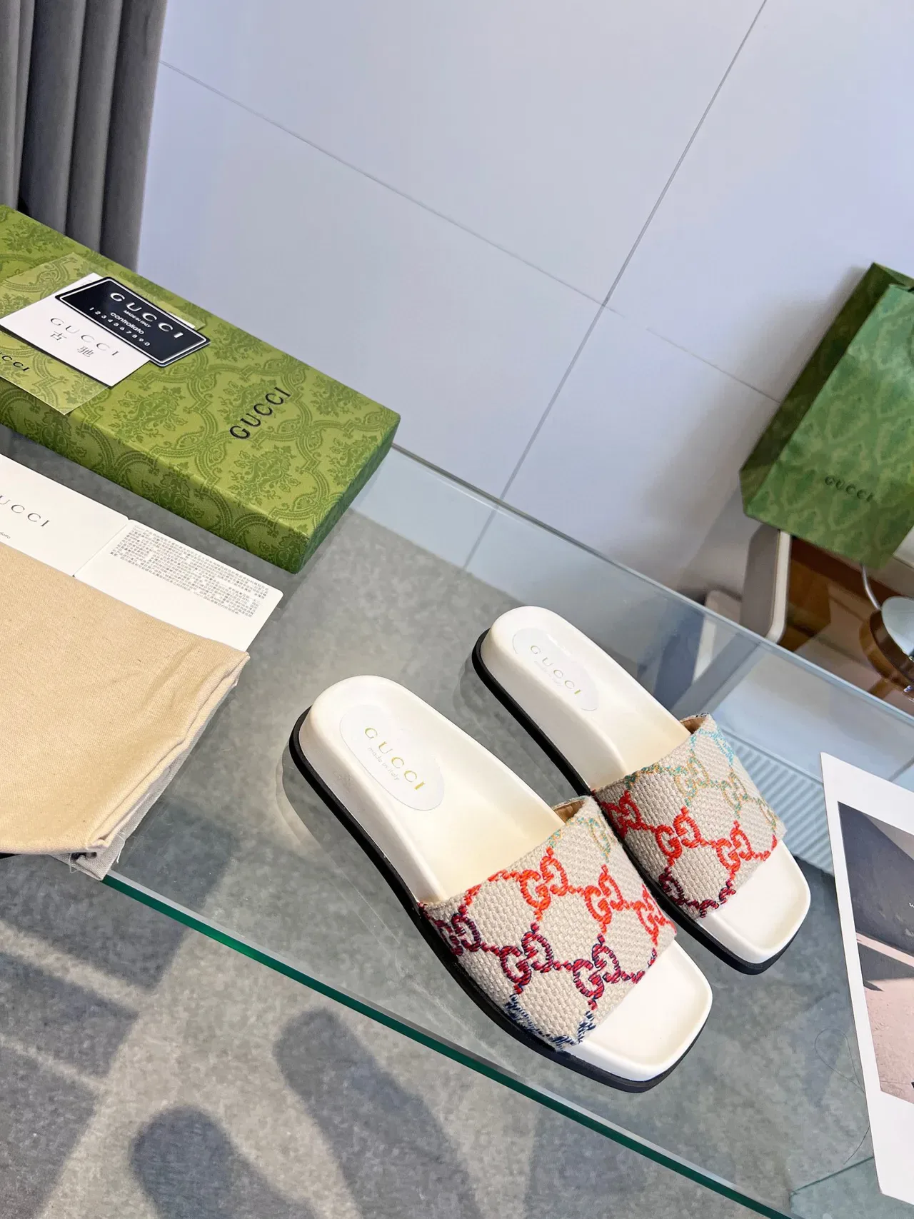 Gucci Ophidia GG Web Woven Strap Slippers 8