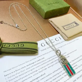 Gucci Ophidia Vert Rouge Argenté Chaîne Émaillée Rayures Pendentif