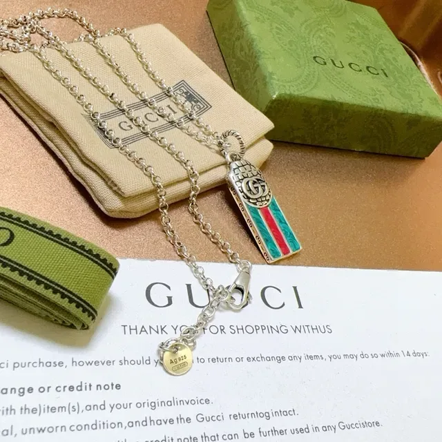 Gucci Ophidia Verde Roja Plateada Cadena Rayas Esmaltadas Colgante 3