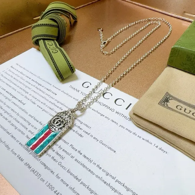 Gucci Ophidia Verde Roja Plateada Cadena Rayas Esmaltadas Colgante 4