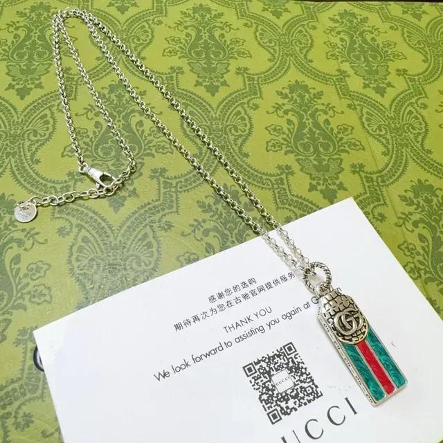 Gucci Ophidia Verde Roja Plateada Cadena Rayas Esmaltadas Colgante 6